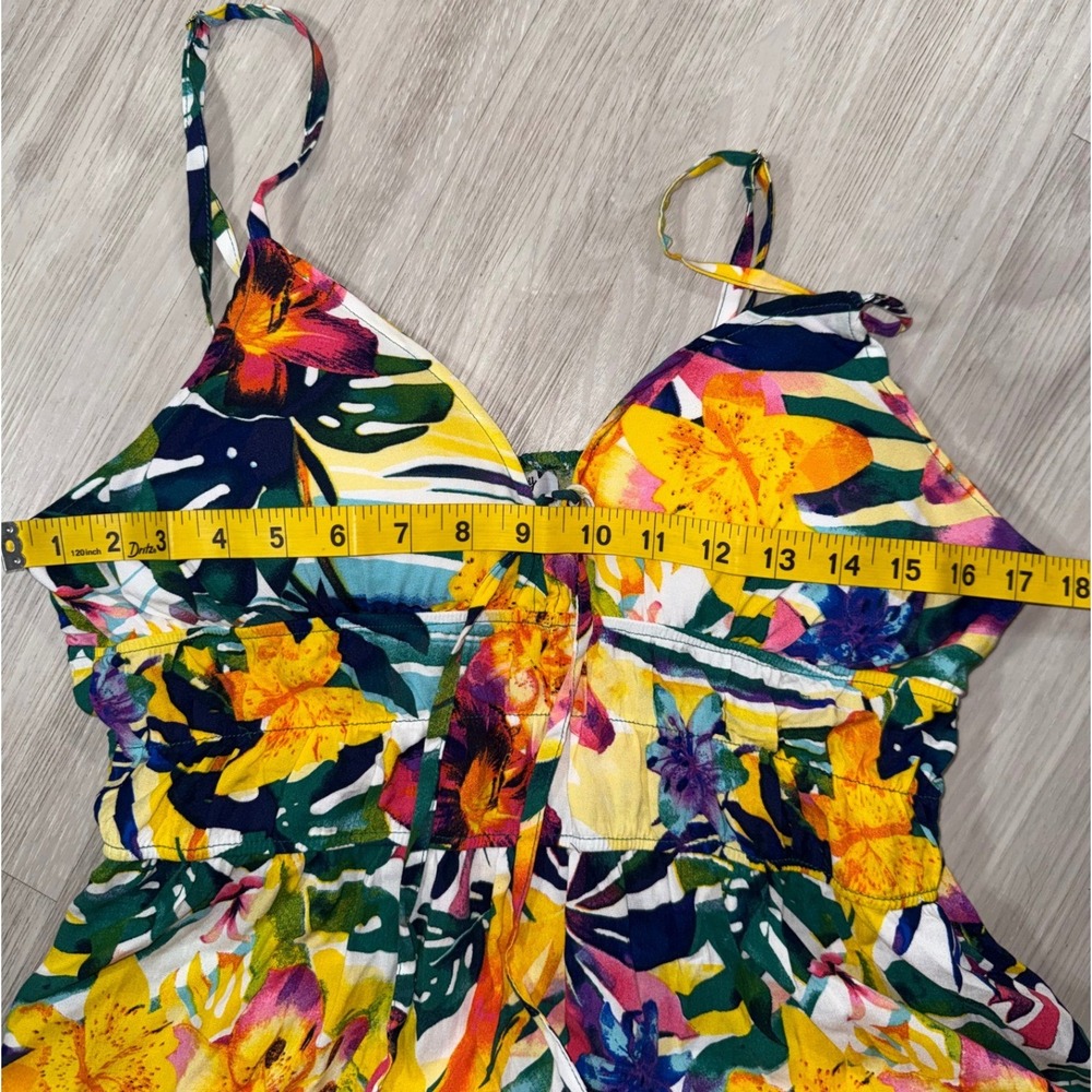 Jolie & Joy Tropical Floral Smocked Waist Tie Front Mini Sundress Yellow Multi L - Picture 7 of 9